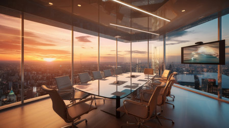 interior of meeting room office glass sectioning with beautiful city view.の素材