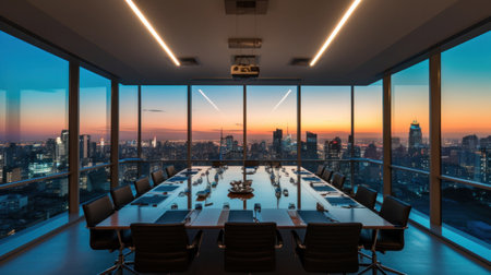 interior of meeting room office glass sectioning with beautiful city view.の素材