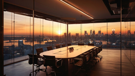 interior of meeting room office glass sectioning with beautiful city view.の素材