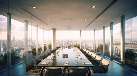 interior of meeting room office glass sectioning with beautiful city view.の素材