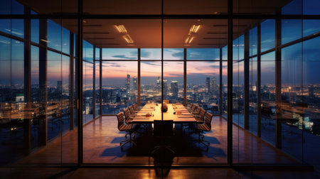 interior of meeting room office glass sectioning with beautiful city view.の素材
