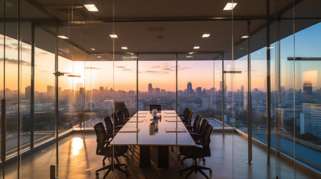 interior of meeting room office glass sectioning with beautiful city view.の素材