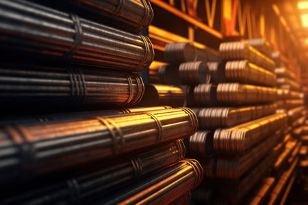 Steel, Steel in industrial warehouse.の素材