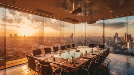 interior of meeting room office glass sectioning with beautiful city view.の素材
