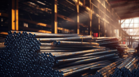 Steel, Steel in industrial warehouse.の素材