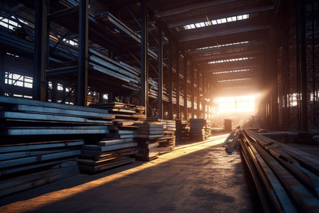 Steel, Steel in industrial warehouse.の素材