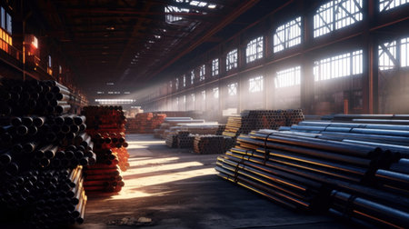 Steel, Steel in industrial warehouse.の素材