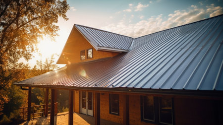 Metal roof installed in a modern house.の素材
