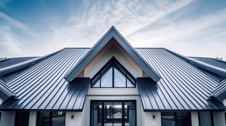 Metal roof installed in a modern house.の素材