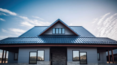 Metal roof installed in a modern house.の素材
