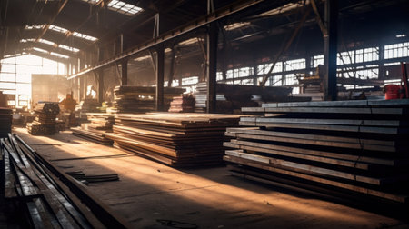 Steel, Steel in industrial warehouse.の素材