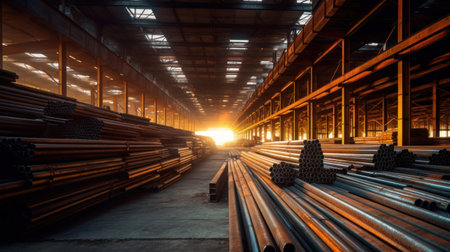 Steel, Steel in industrial warehouse.の素材