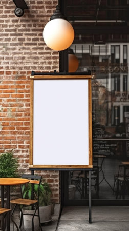 Blank restaurant shop sign or menu board with blank front realistic on a mockup template, Blank shop frame signage.の素材