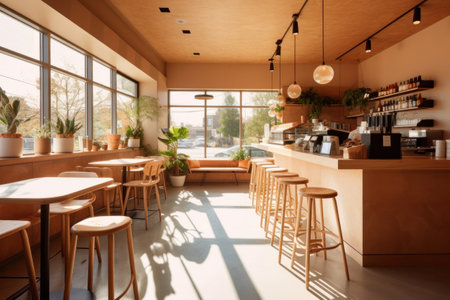 Design of a coffee shop with kitchen counter and sitting area.の素材