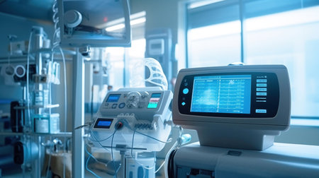 interior of medical devices in modern operating room, The Vital signs monitor in operating room.の素材