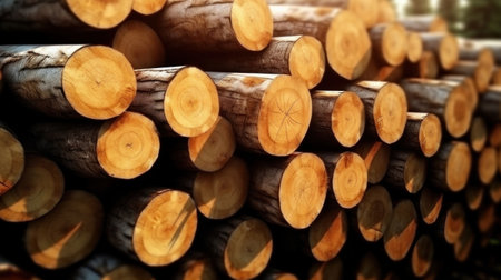 Log trunks pile, Wooden trunks pine, wood industry.の素材