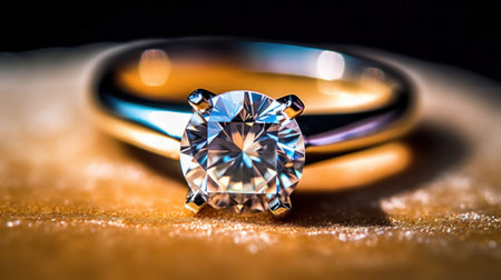 A beautiful gold engagement ring with a diamondの素材