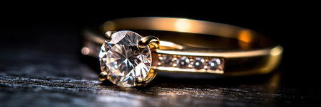 A beautiful gold engagement ring with a diamondの素材