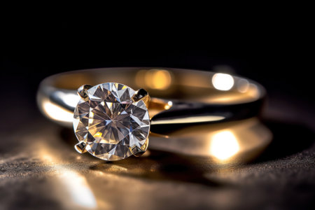 A beautiful gold engagement ring with a diamondの素材