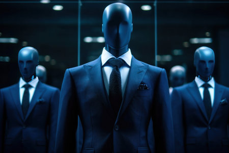 A men shirt in the form of dark blue suits on a mannequin.の素材
