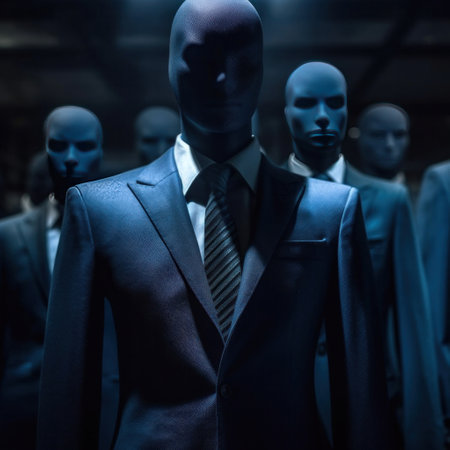 A men shirt in the form of dark blue suits on a mannequin.の素材