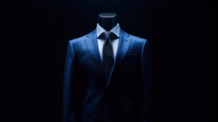 A men shirt in the form of dark blue suits on a mannequin.の素材
