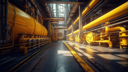 industrial factory with machinery and a yellow guided pathway. modern factory.の素材