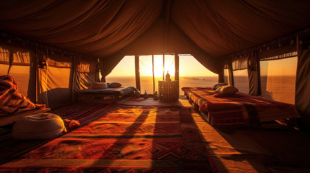 inside of bedouin tent in the desertの素材