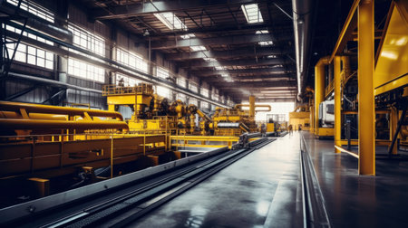 industrial factory with machinery and a yellow guided pathway. modern factory.の素材