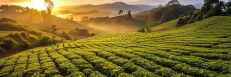 Picturesque tea plantation in the morning.の素材