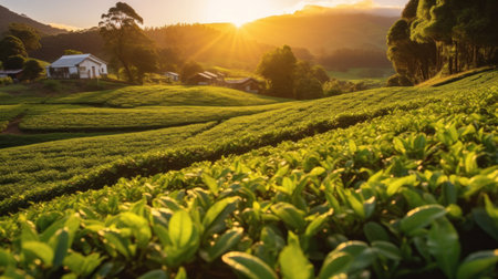 Picturesque tea plantation in the morning.の素材