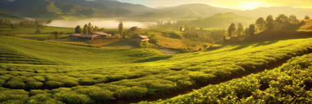 Picturesque tea plantation in the morning.の素材