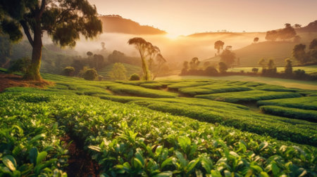 Picturesque tea plantation in the morning.の素材
