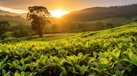 Picturesque tea plantation in the morning.の素材