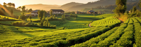Picturesque tea plantation in the morning.の素材