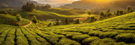 Picturesque tea plantation in the morning.の素材