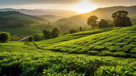 Picturesque tea plantation in the morning.の素材