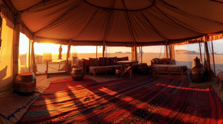 inside of bedouin tent in the desertの素材