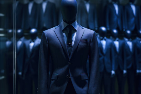 A men shirt in the form of dark blue suits on a mannequin.の素材