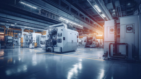 inside of modern factory with high - tech milling machines.の素材