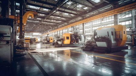 inside of modern factory with high - tech milling machines.の素材