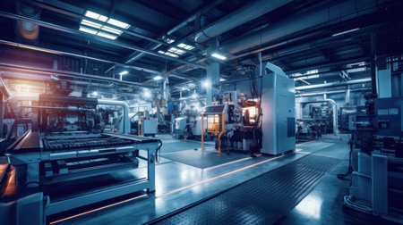 inside of modern factory with high - tech milling machines.の素材