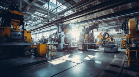 inside of modern factory with high - tech milling machines.の素材