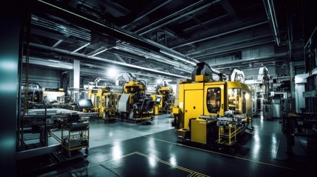 inside of modern factory with high - tech milling machines.の素材