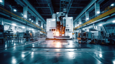 inside of modern factory with high - tech milling machines.の素材