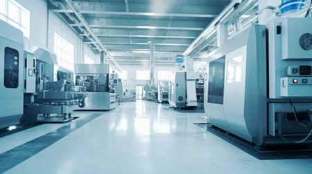 inside of modern factory with high - tech milling machines.の素材