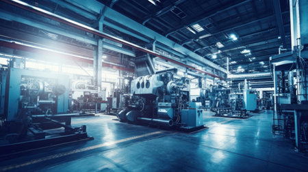 inside of modern factory with high - tech milling machines.の素材