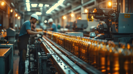 A team workers working at technology production factory with industrial machinesの素材