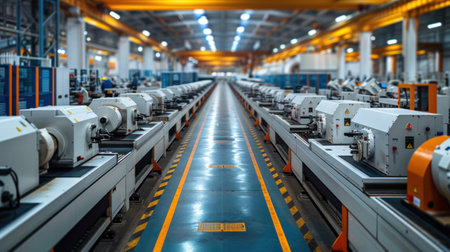 A team workers working at technology production factory with industrial machinesの素材