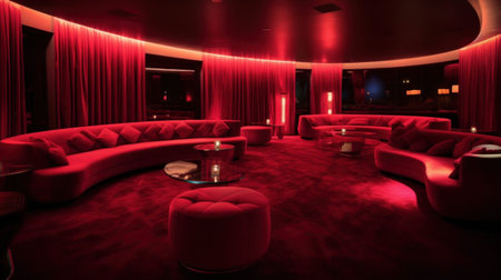 Empty of VIP room in a night elite club in red tones, luxuriousの素材